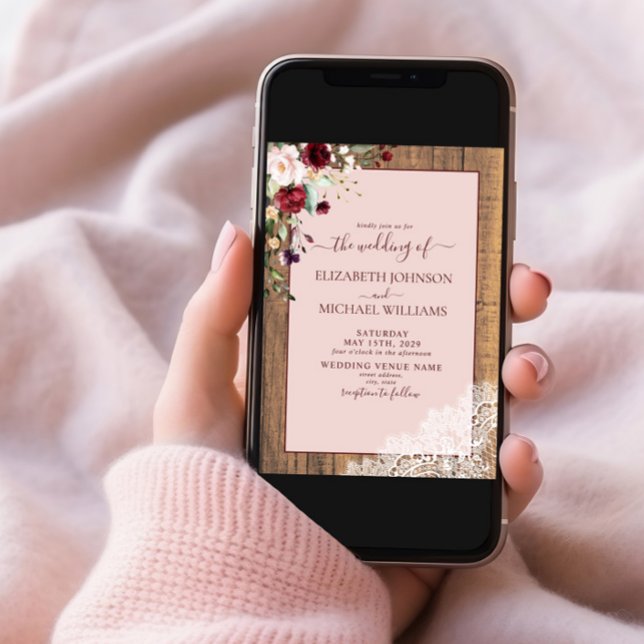 Invitation Burgundy Blush Botanical Script Mariage photo (Créateur téléchargé)