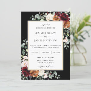 Invitation Burgundy Blush Burange Orange Mariage floral ivoir
