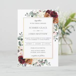 Invitation Burgundy Blush Burange Orange Mariage floral ivoir