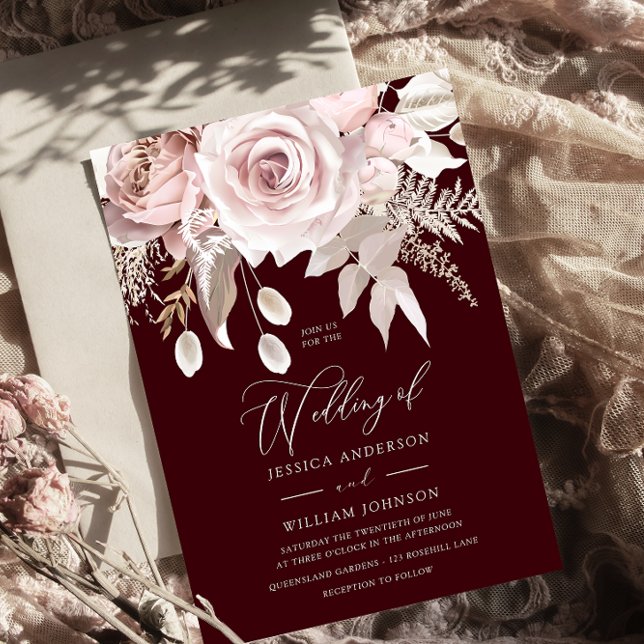 Invitation Burgundy & Blush Designer Dusty Rose Wedding (Créateur téléchargé)