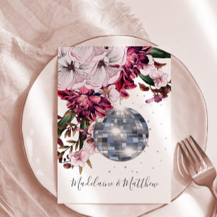 Invitation Burgundy Blush Disco Floral Gold Élégant Mariage