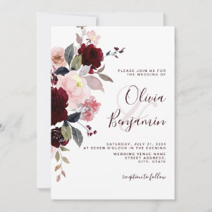 Invitation Burgundy Blush Dusty rose Élégant Mariage floral