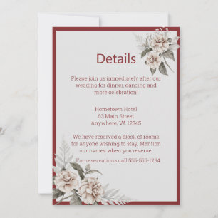 Invitation Burgundy, Blush et White Roses Détails du Mariage
