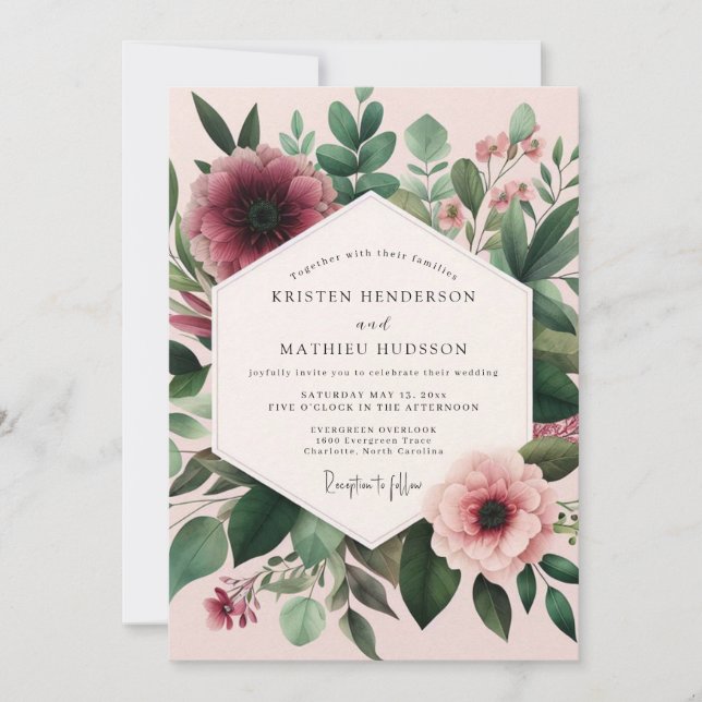 Invitation Burgundy Blush Flora Wedding (Devant)