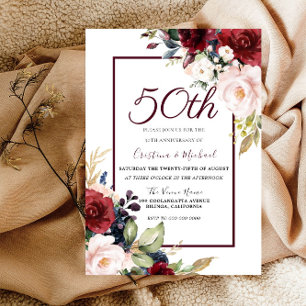 Invitation Burgundy Blush Floral 50e anniversaire Mariage