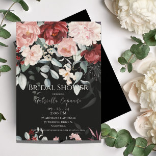 Invitation Burgundy Blush Floral Black Fête des mariées