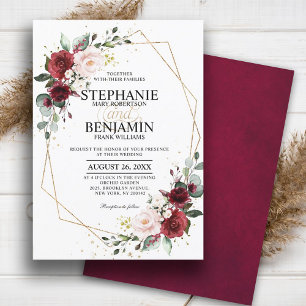 Invitation Burgundy Blush Floral boho mariage géométrique chi