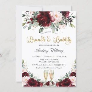 Invitation Burgundy Blush Floral Brunch Fête des mariées Bubb