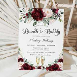 Invitation Burgundy Blush Floral Brunch Fête des mariées Bubb