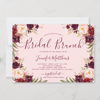 Invitation Burgundy Blush Floral Élégant Script Bridal Brunch