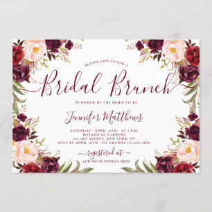 Invitation Burgundy Blush Floral Élégant Script Bridal Brunch