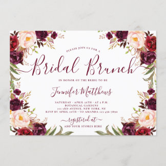 Invitation Burgundy Blush Floral Élégant Script Bridal Brunch