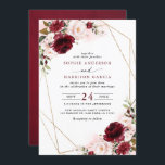 Invitation Burgundy Blush Floral Et Mariage Géométrique Or<br><div class="desc">Pour une personnalisation plus avancée de ce design,  il suffit de cliquer sur le bouton "Customiser" ci-dessus !</div>