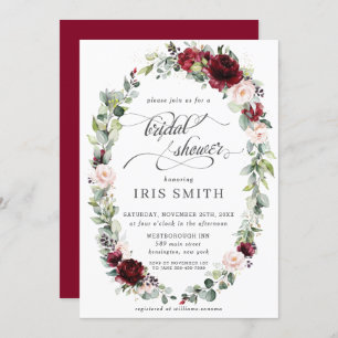 Invitation Burgundy Blush Floral Fête des mariées de couronne