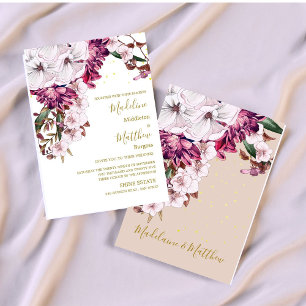 Invitation Burgundy Blush Floral Gold Elegance Fête des marié