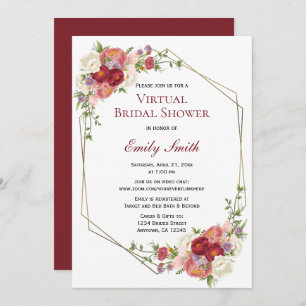 Invitation Burgundy Blush Floral Gold   Fête des mariées virt