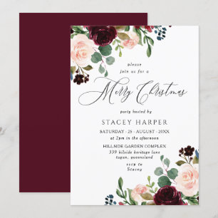 Invitation Burgundy Blush Floral Joyeux Noël Party