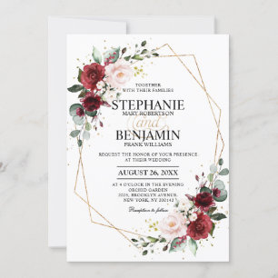 Invitation Burgundy Blush Floral Mariage géométrique