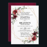Invitation Burgundy Blush Floral Mariage géométrique<br><div class="desc">Elégante et moderne carte de faire-part de mariage géométrique aquarelle florale avec détails sur le côté arrière dispose d'un bouquet de bordeaux / marsala, rose rousse, violet, roses d'aquarelle pêche avec feuillage assorti. Parfait pour un mariage d'automne/mi-été. S'il vous plaît trouver d'autres modèles et variantes de mon magasin "blissweddingpaperie". Et...</div>