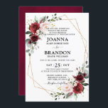 Invitation Burgundy Blush Floral Mariage géométrique<br><div class="desc">Elégante et moderne carte de faire-part de mariage géométrique aquarelle florale avec détails sur le côté arrière dispose d'un bouquet de bordeaux / marsala, rose rousse, violet, roses d'aquarelle pêche avec feuillage assorti. Parfait pour un mariage d'automne/mi-été. S'il vous plaît trouver d'autres modèles et variantes de mon magasin "blissweddingpaperie". Et...</div>