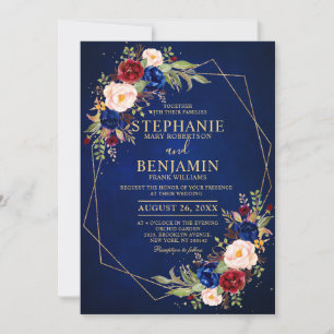 Invitation Burgundy Blush Floral moderne Mariage géométrique