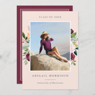 Invitation Burgundy Blush Floral Photo Party