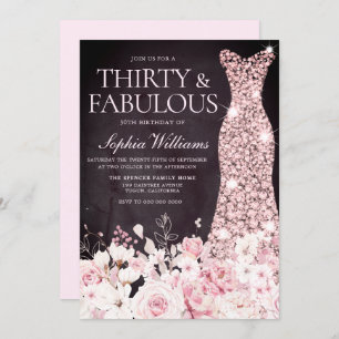 Invitation Burgundy Blush Floral & Robe 30e fête d'anniversai
