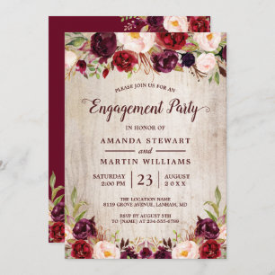 Invitation Burgundy Blush Floral Rustic Wood