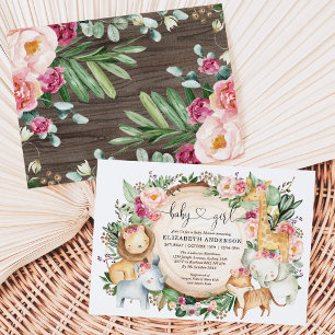 Invitation Burgundy Blush Floral Safari Jungle Baby shower