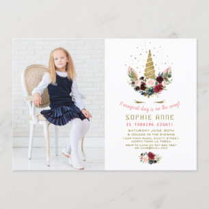 Invitation Burgundy Blush Flowers Or Unicorn Photo Anniversai