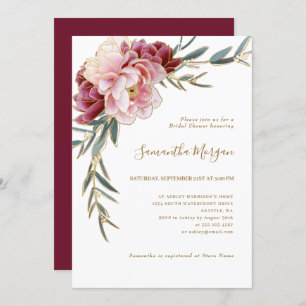 Invitation Burgundy Blush Gold Floral Fête des mariées de ver
