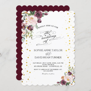 Invitation Burgundy Blush Ivory Floral Maroon Gold Mariage