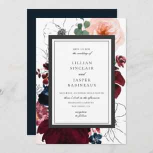 Invitation Burgundy Blush Navy Automne Floral Mariage