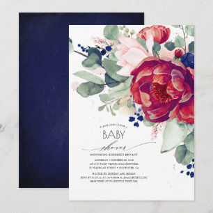 Invitation Burgundy Blush Navy Blue Floral Baby shower