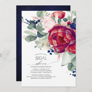 Invitation Burgundy Blush Navy Blue Floral Fête des mariées