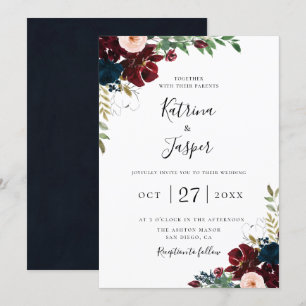 Invitation Burgundy Blush Navy Botanique Floral Mariage