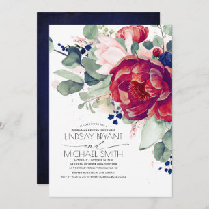 Invitation Burgundy Blush Navy Dîner de répétition Florale Bl