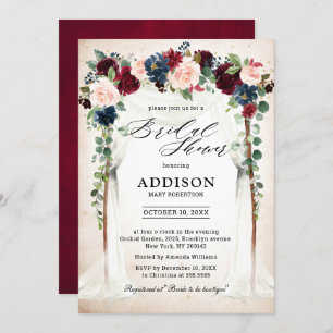 Invitation Burgundy Blush Navy Floral Arch Fête des mariées