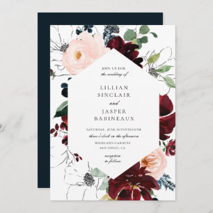Invitation Burgundy Blush Navy Floral Frame Mariage