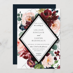 Invitation Burgundy Blush Navy Peint Floral Mariage