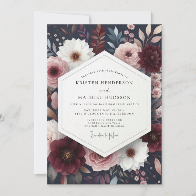 Invitation Burgundy Blush Nocturne Wedding (Devant)