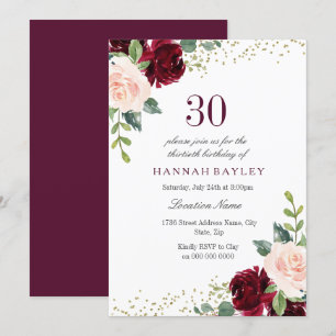 Invitation Burgundy Blush Parties scintillant 30e fête d'anni