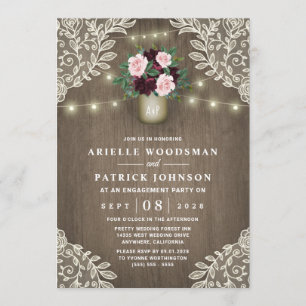Invitation Burgundy Blush Pink Gold Rustique