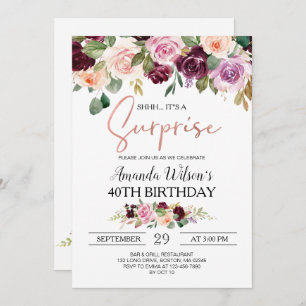 Invitation Burgundy Blush Pink Script Surprise fête d'anniver