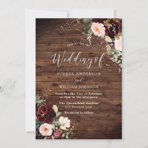 Invitation Burgundy Blush Red Vin Floral Mariage de automne