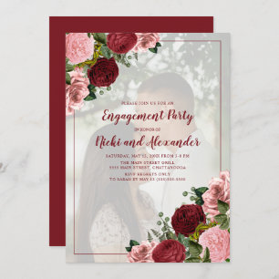 Invitation Burgundy Blush Rose Floral Engagement Party Photo