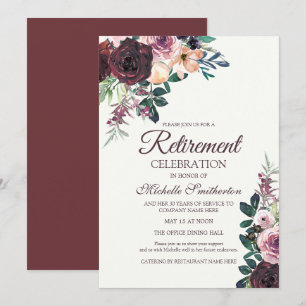 Invitation Burgundy Blush rose Floral Feuille retraite