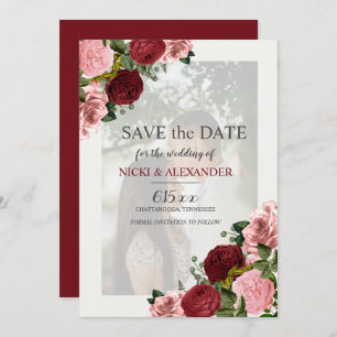 Invitation Burgundy Blush Rose Floral Mariage Date de sauvega