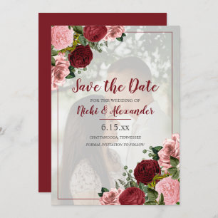 Invitation Burgundy Blush rose Mariage Floral Enregistrer Dat