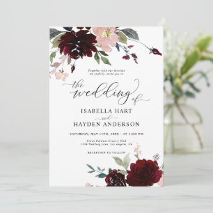 Invitation Burgundy Blush rose rouge Bordo Mariage floral
